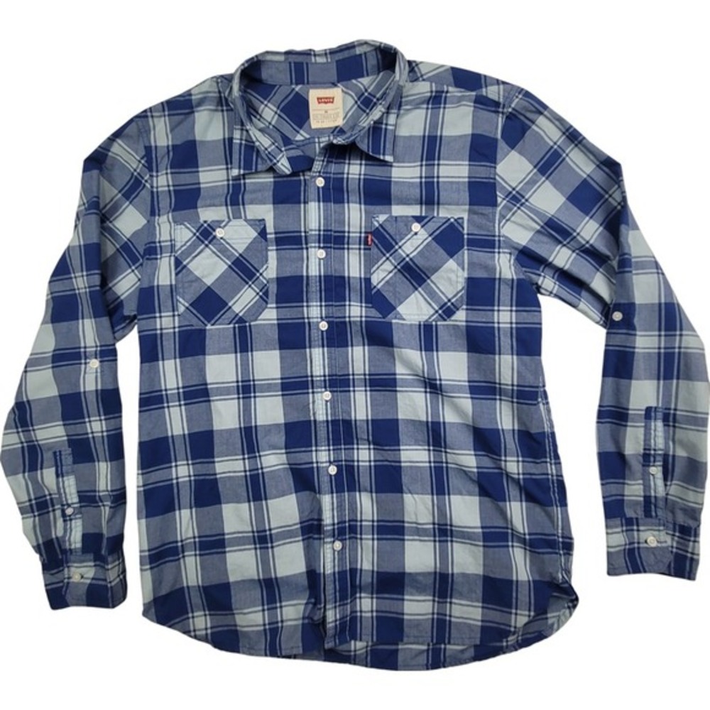 Levi's‎ Mens Western Shirt Blue Plaid Cotton XXL Long Sleeve Button Front